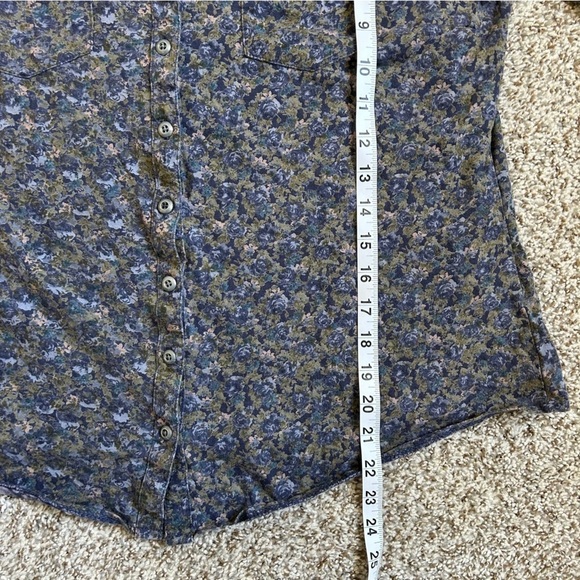 🦋 Ruff Hewn Blue Green Floral Button Down Long Sleeve Blouse Large - Picture 5 of 5